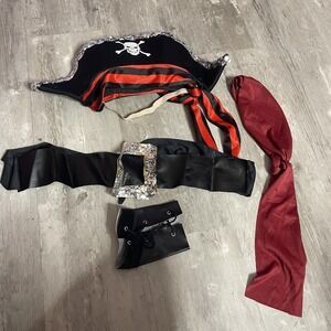 4 Pieces Pirate‎ Hat Skull Print Pirate Captain Costume Cap With Access
